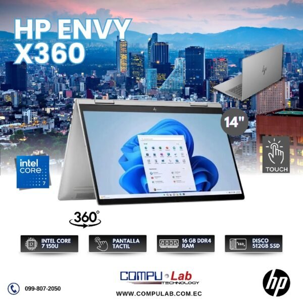HP 14" ENVY X360 2EN1/CORE I7 150U/16GB/SSD 512GB/TOUCHSCREEN/WIN11/EN