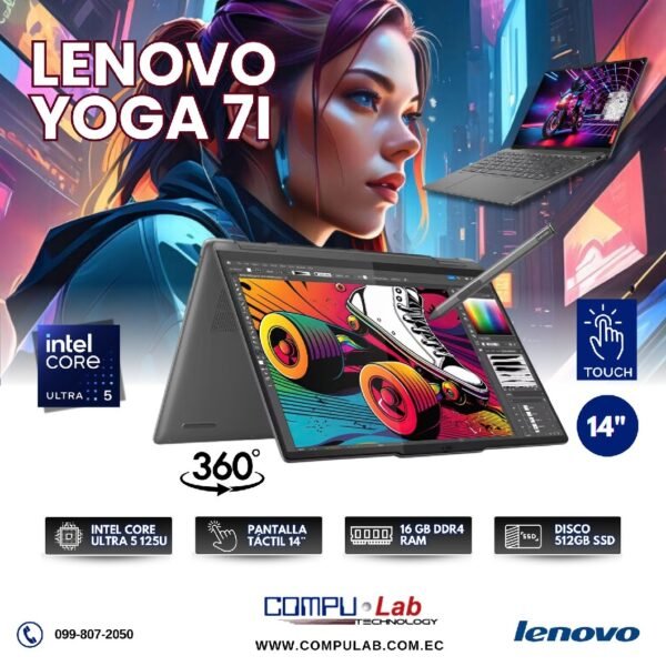 LENOVO YOGA 7I/14"2K/ULTRA5 125U/16GB/512GB SSD/TOUCHSCREEN/WIN11/INGL