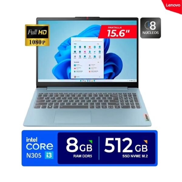 LENOVO IPS3 15IAN8 INTEL I3-N305 1.8GHZ/8GB/SSD512GB/15.6"FHD/BLUE/FRE