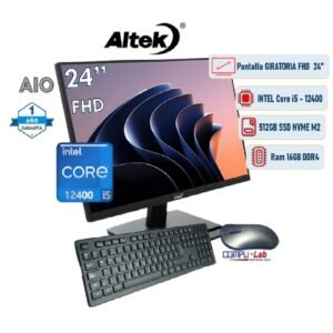 AIO ALTEK CORE i5 12400/ 16GB RAM /SSD 512GB NVME / 24" FHD GIRATORIO/ TEC+MOUSE /FREEDOS /BLACK