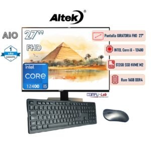 AIO ALTEK core i5 12400/ 16GB RAM/ SSD 512GB NVME/ 27" FHD GIRATORIA/TEC+MOUSE /FREEDOS /BLACK