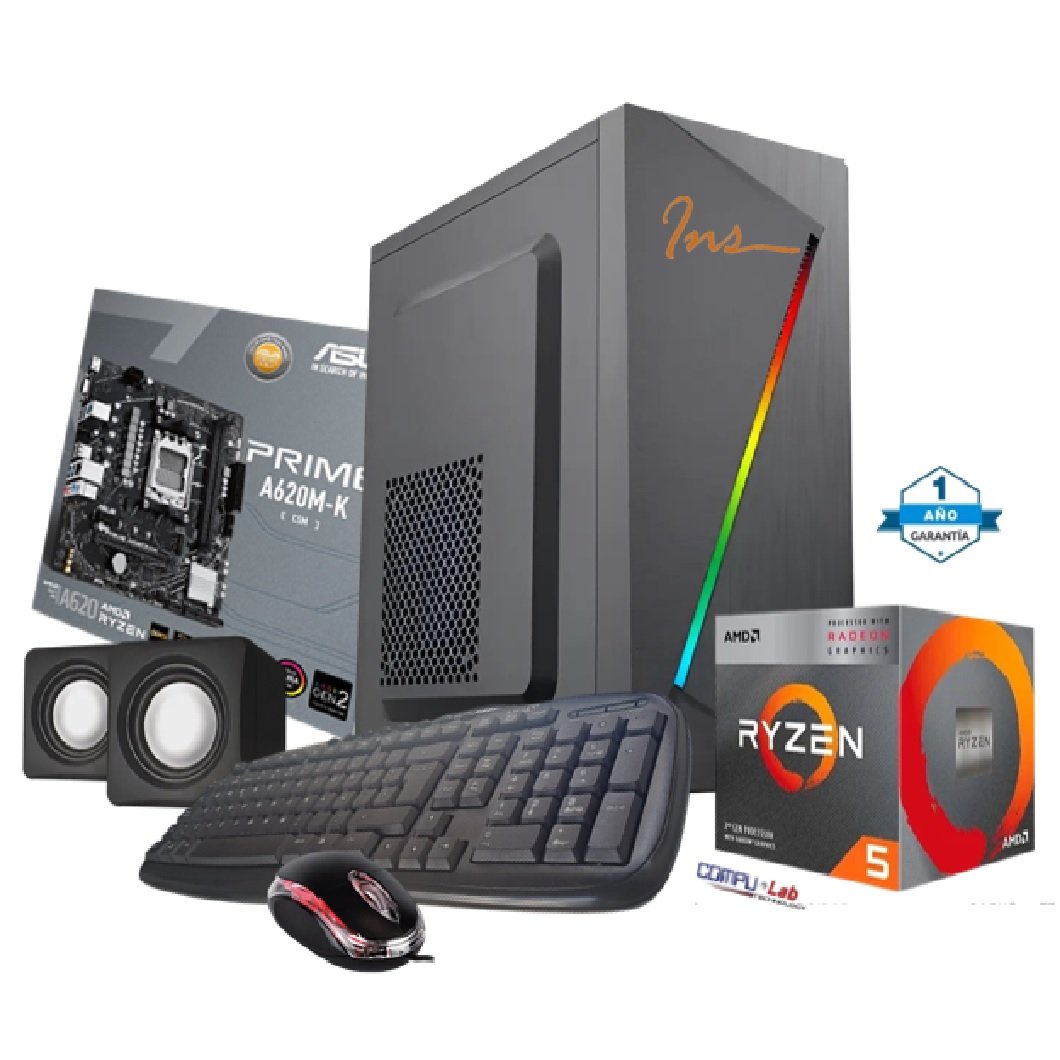 CPU AMD RYZEN 5 8500G/SSD 500GB/DDR5 16GB/A620/CASE INS/TECLADO/MOUSE/PARLANTES