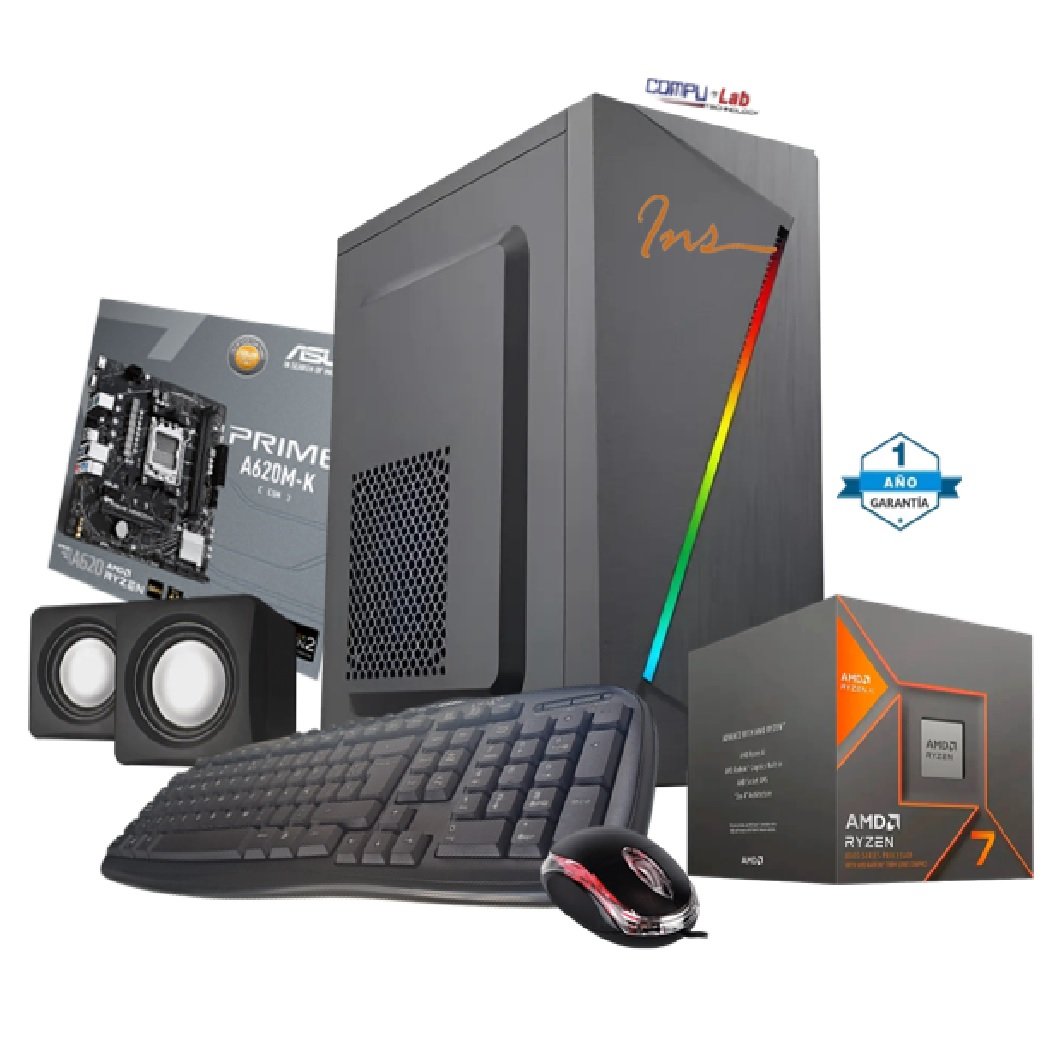 CPU AMD RYZEN 7 8700G/SSD 500GB/DDR5 16GB/MB-A620/CASE INS/TECLADO/MOUSE/PARL