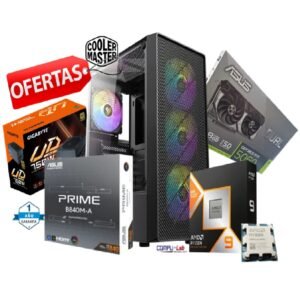 CPU RYZEN 9 9900X/ MB B840/ 16GB DDR5/ SSD 1TB/CASE COOLER MASTER /RTX 5060 8GB/FUENTE 750W CERTIF