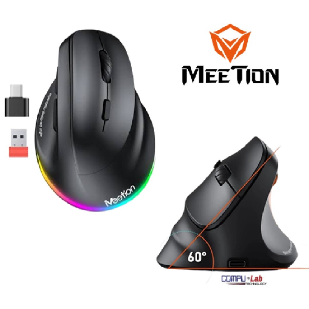 MOUSE MEETION BTM010R ERGONOMICO WIRELESS/ BLUETOOTH RECARGABLE BLACK - Imagen 2