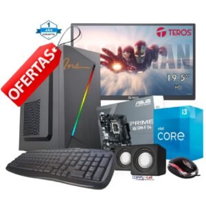 PC INTEL I3-14100/ SSD 256GB/ 8GB RAM/ MB H610/ CASE INS/ TECLADO/ MOUSE/ PARLANTES/ MONITOR 19.5"