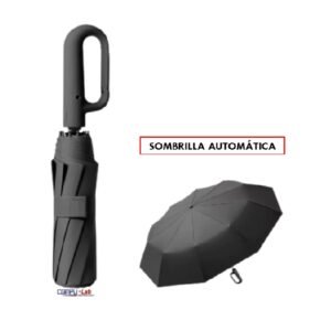 PARAGUAS AUTOMATICO DE 8 VARILLAS CON GANCHO PARA COLGAR NEGRO